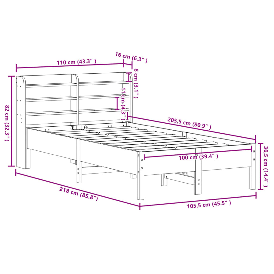 Bedframe zonder matras massief grenenhout wasbruin 100x200 cm