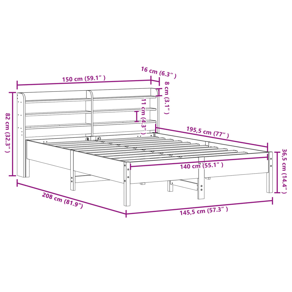 Bed met matras massief grenenhout wasbruin 140x190 cm