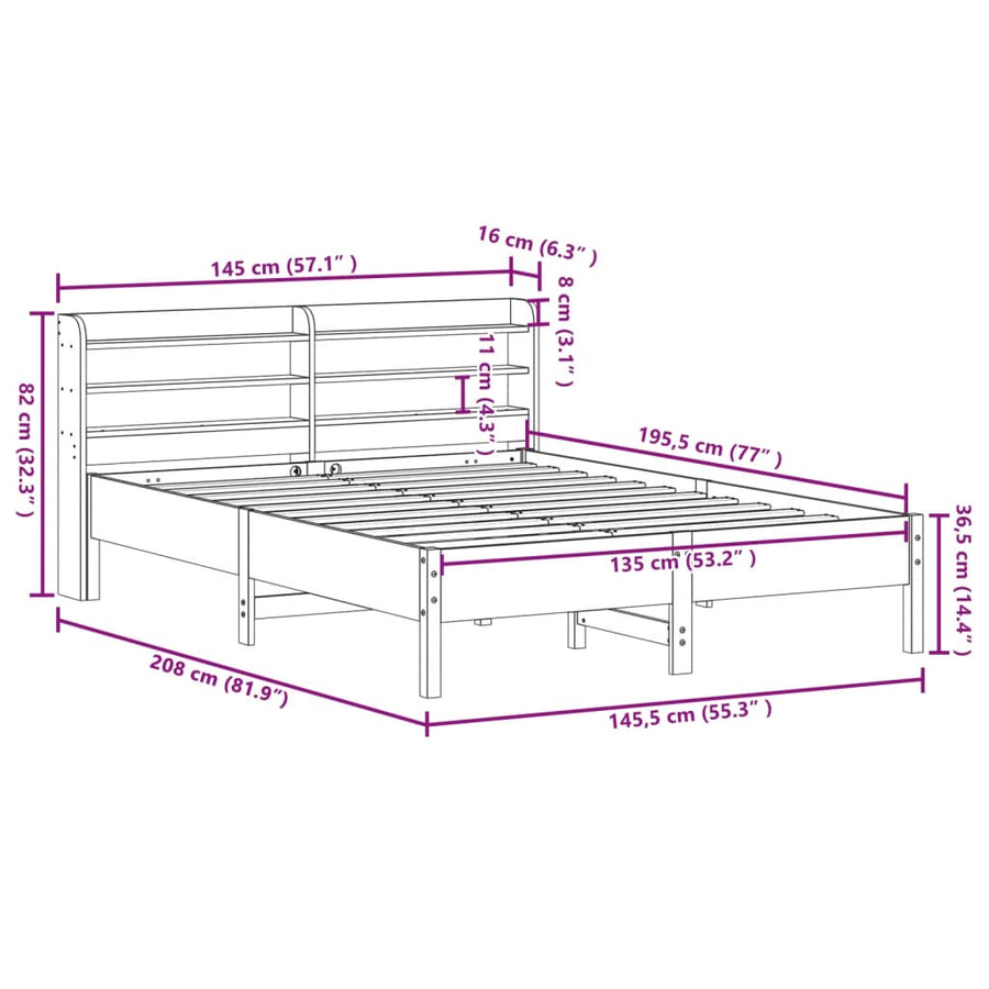 Bedframe zonder matras massief grenenhout 135x190 cm