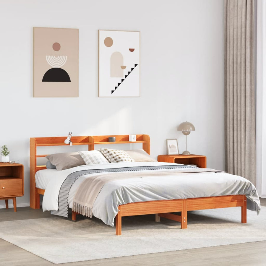 Bedframe zonder matras massief grenenhout wasbruin 135x190 cm