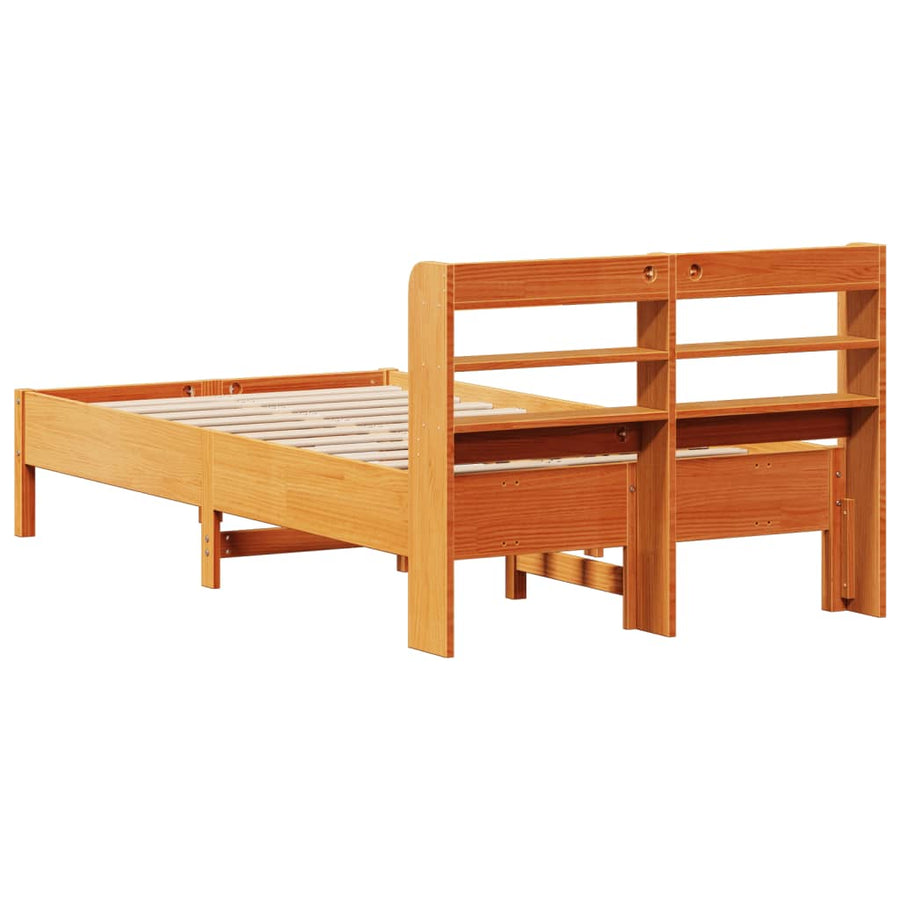 Bedframe zonder matras massief grenenhout wasbruin 120x190 cm