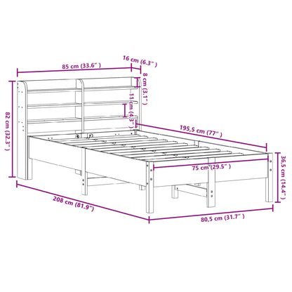 Bedframe zonder matras massief grenenhout 75x190 cm
