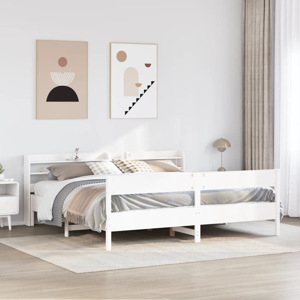 Bedframe zonder matras massief grenenhout wit 200x200 cm
