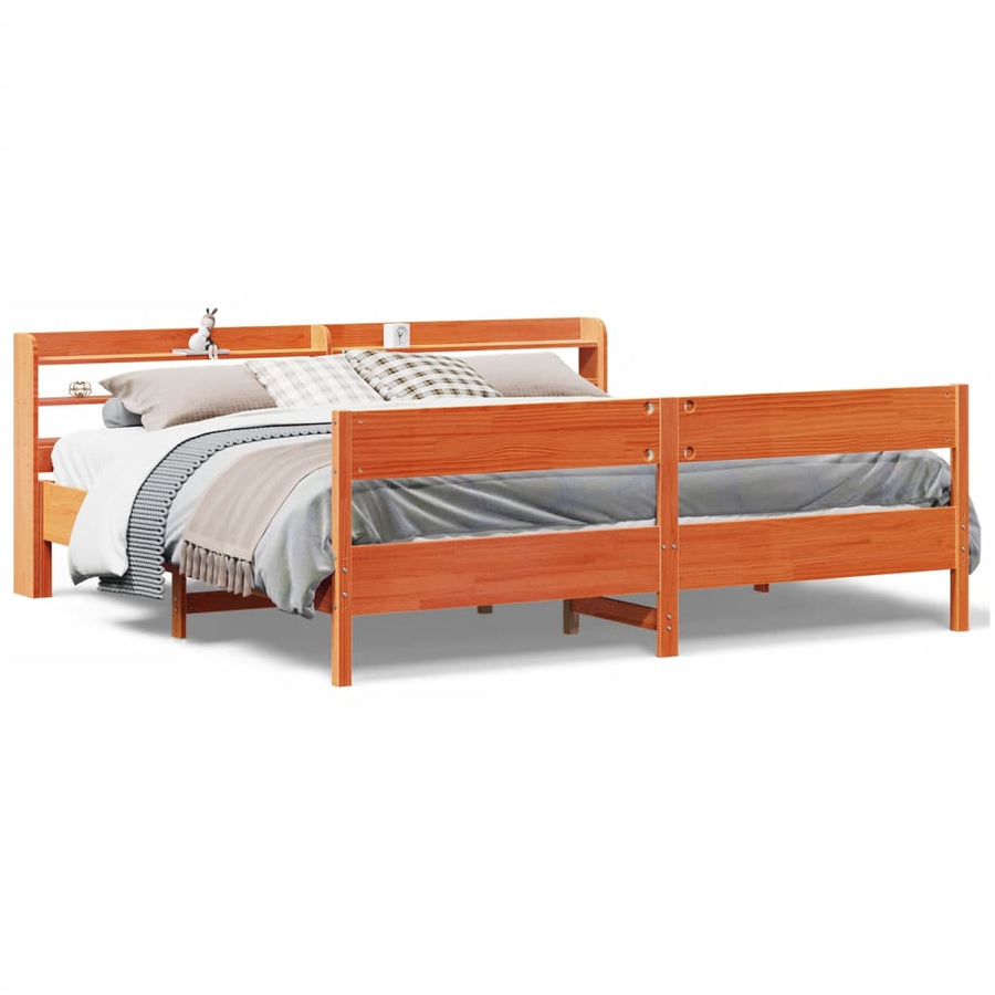 Bedframe zonder matras massief grenenhout wasbruin 200x200 cm