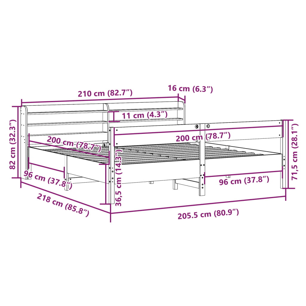 Bedframe zonder matras massief grenenhout wasbruin 200x200 cm