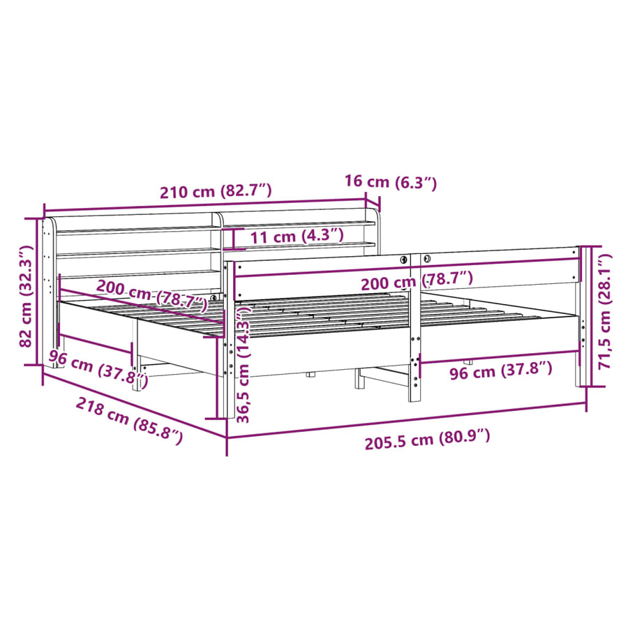 Bedframe zonder matras massief grenenhout wasbruin 200x200 cm