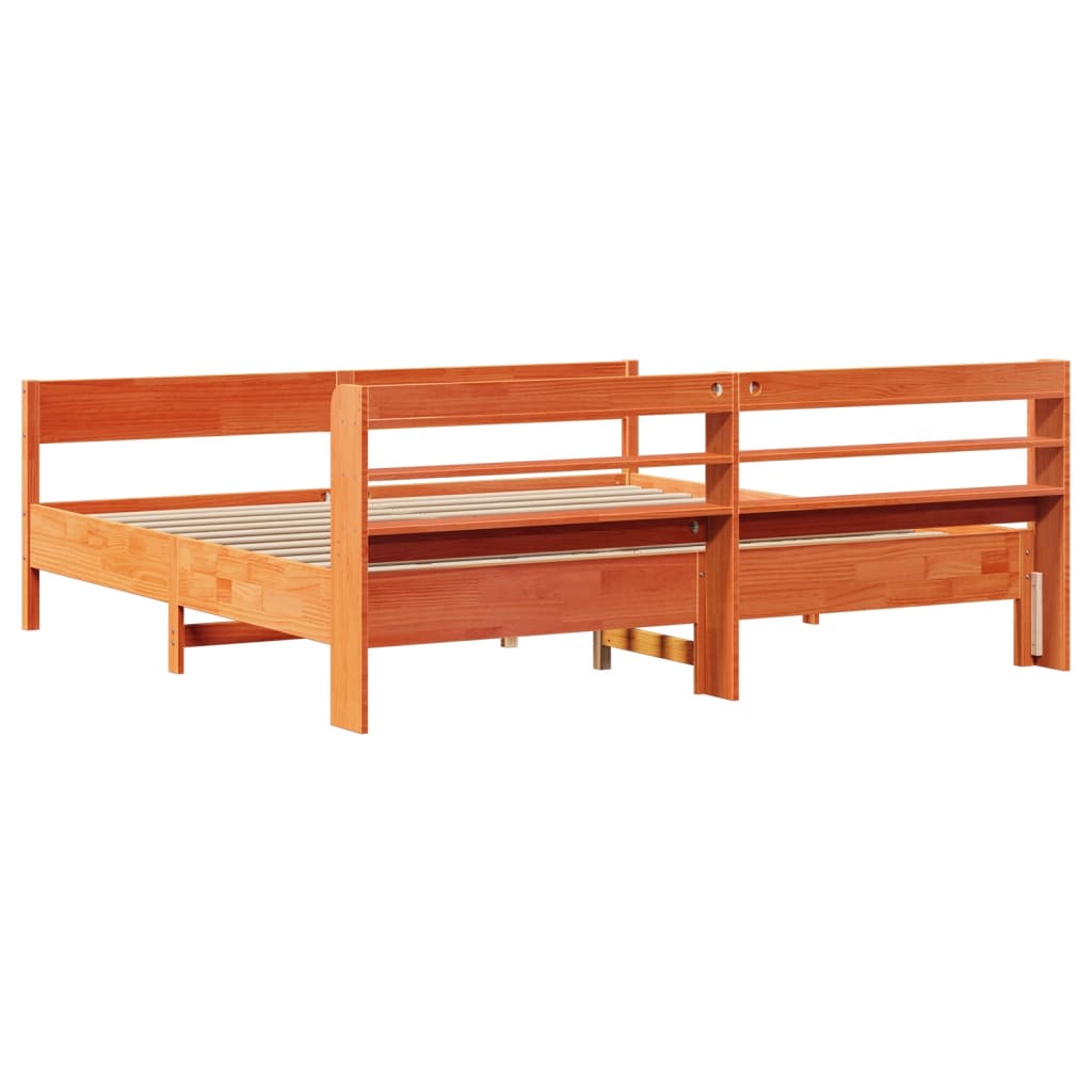 Bedframe zonder matras massief grenenhout wasbruin 200x200 cm