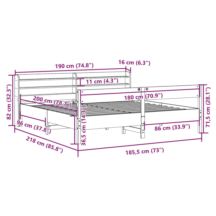 Bedframe zonder matras massief grenenhout wit 180x200 cm