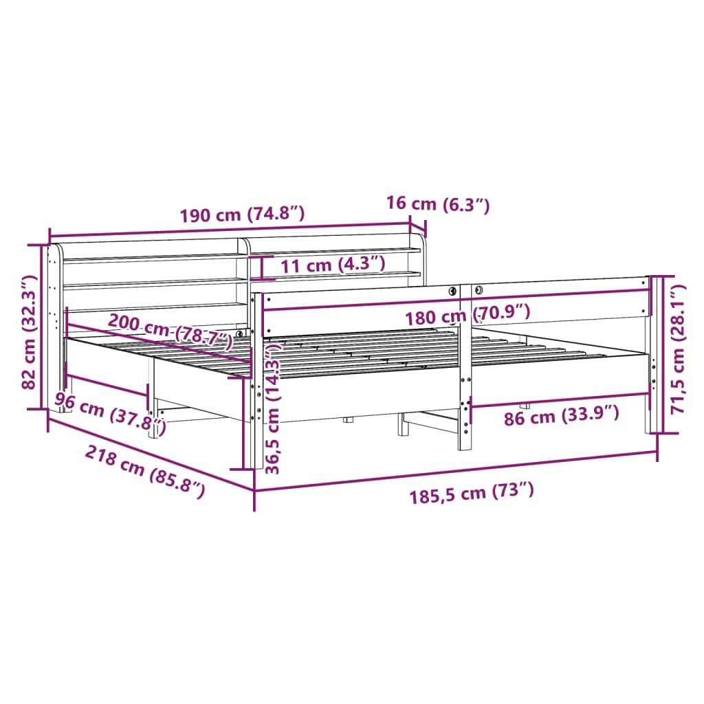 Bedframe zonder matras massief grenenhout wasbruin 180x200 cm