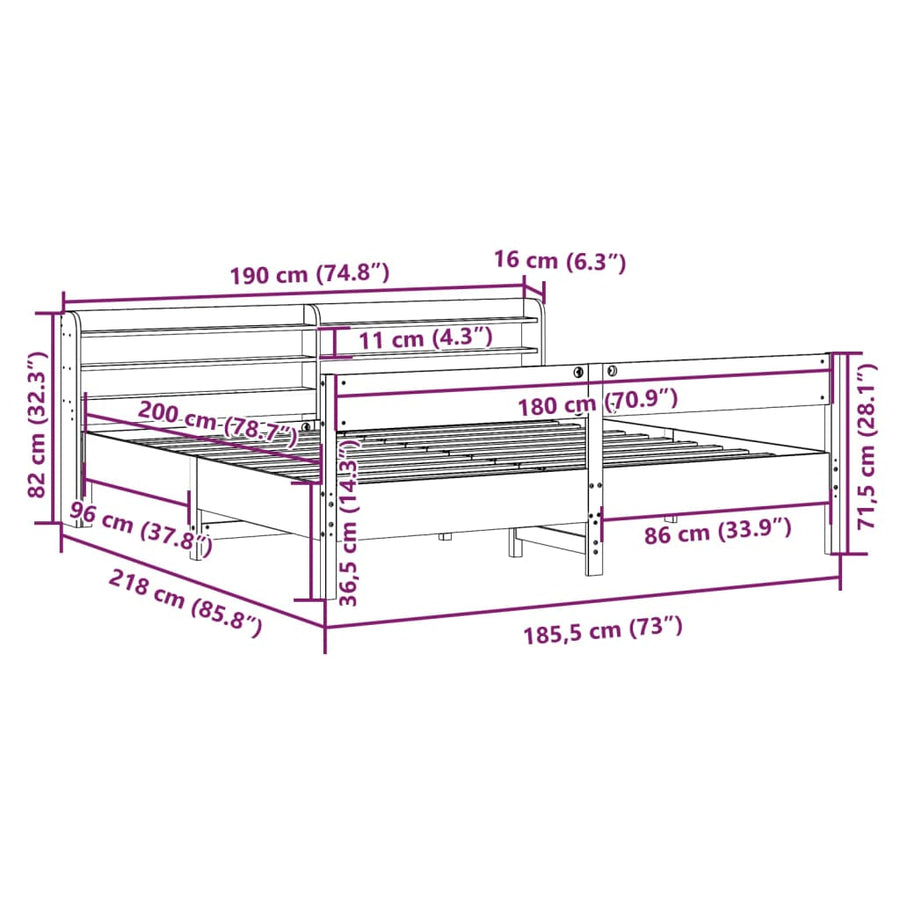 Bedframe zonder matras massief grenenhout wasbruin 180x200 cm