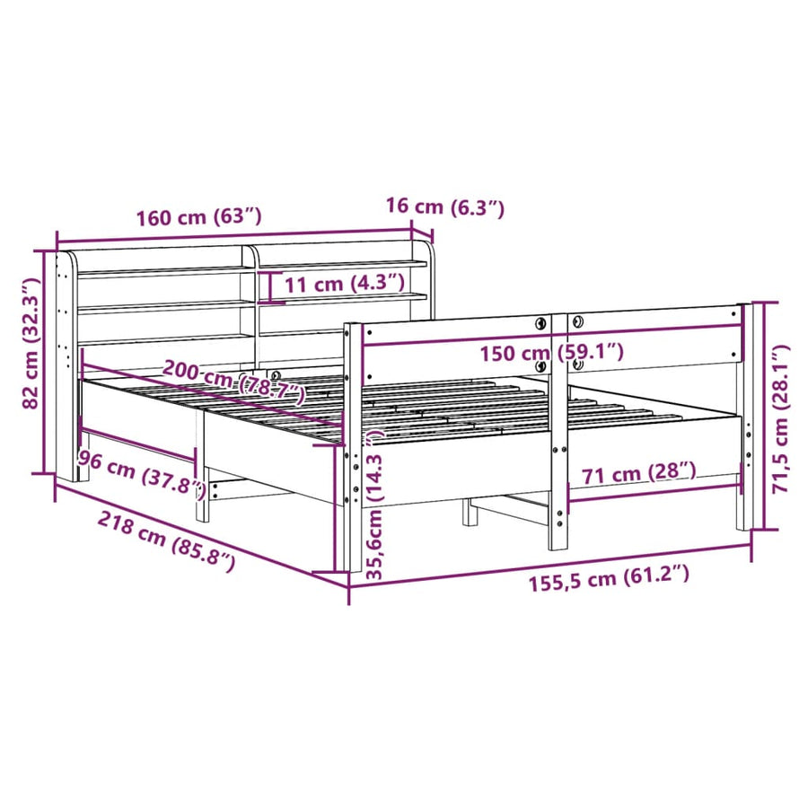Bedframe zonder matras massief grenenhout 150x200 cm