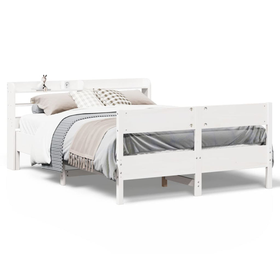 Bedframe zonder matras massief grenenhout wit 150x200 cm