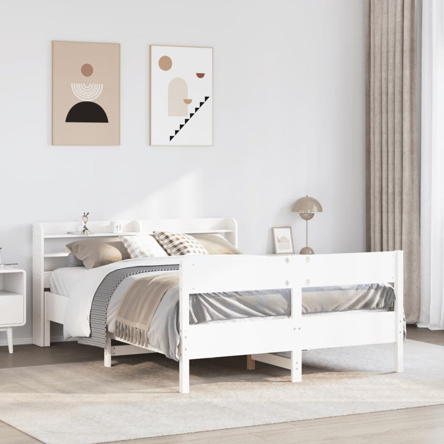 Bedframe zonder matras massief grenenhout wit 150x200 cm