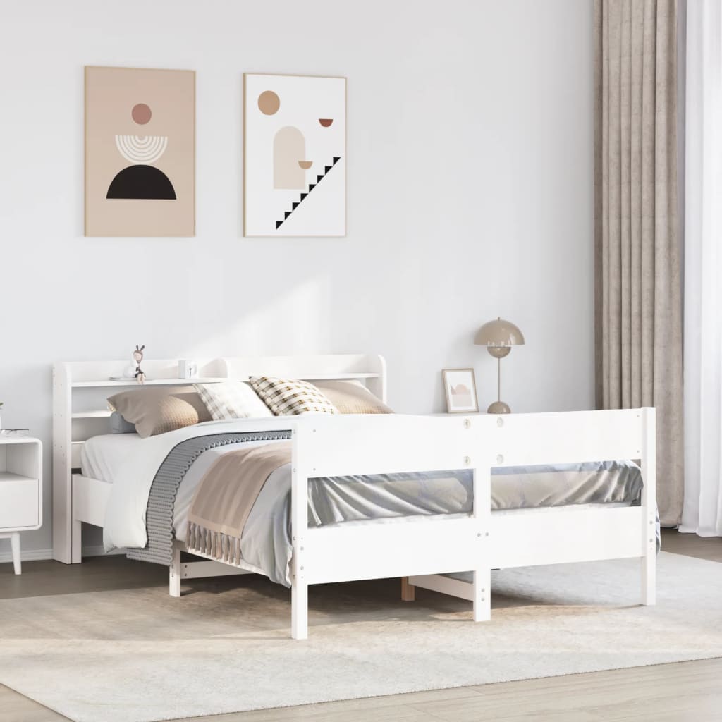 Bedframe zonder matras massief grenenhout wit 150x200 cm