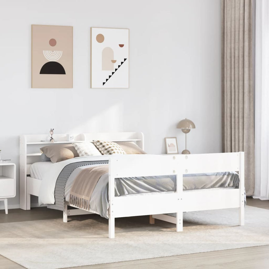 Bedframe zonder matras massief grenenhout wit 150x200 cm