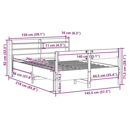 Bedframe zonder matras massief grenenhout wit 140x200 cm