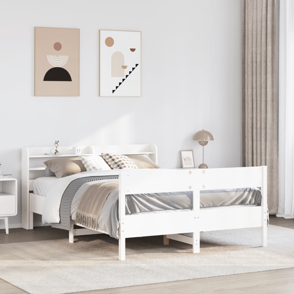 Bedframe zonder matras massief grenenhout wit 140x200 cm