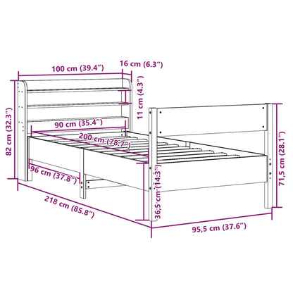 Bedframe zonder matras massief grenenhout wit 90x200 cm