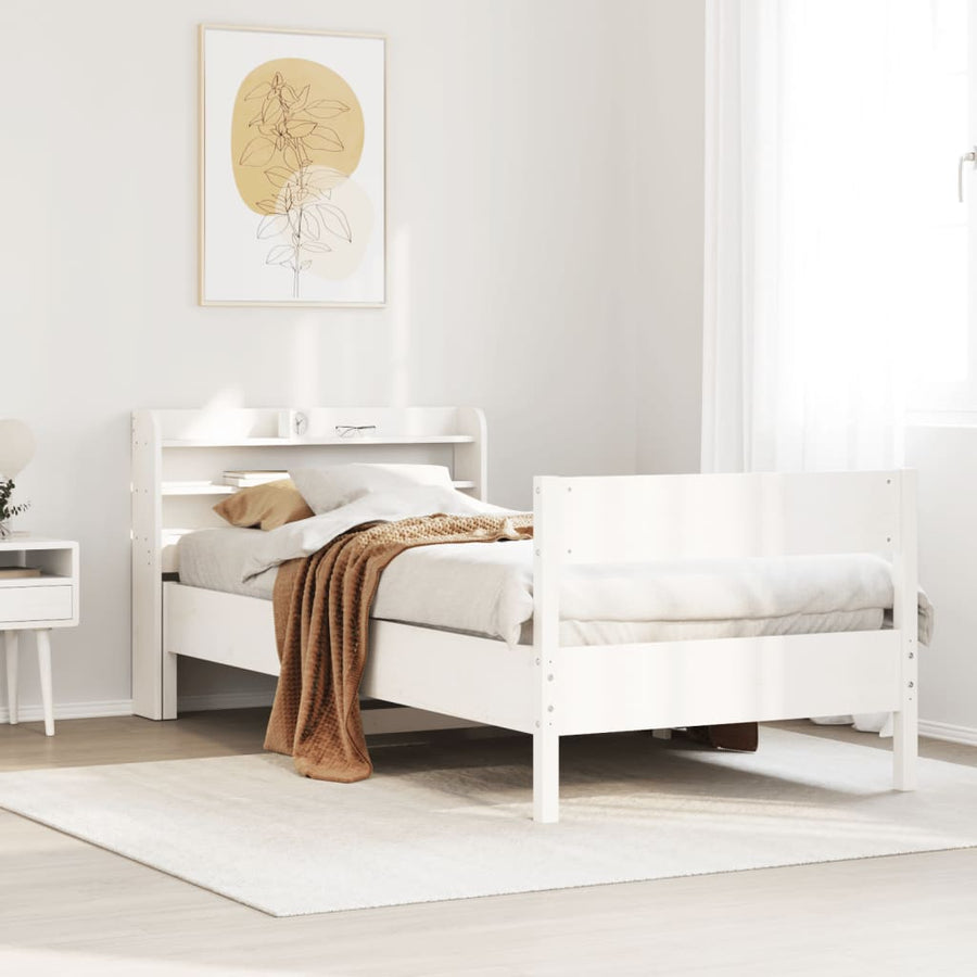 Bedframe zonder matras massief grenenhout wit 90x200 cm