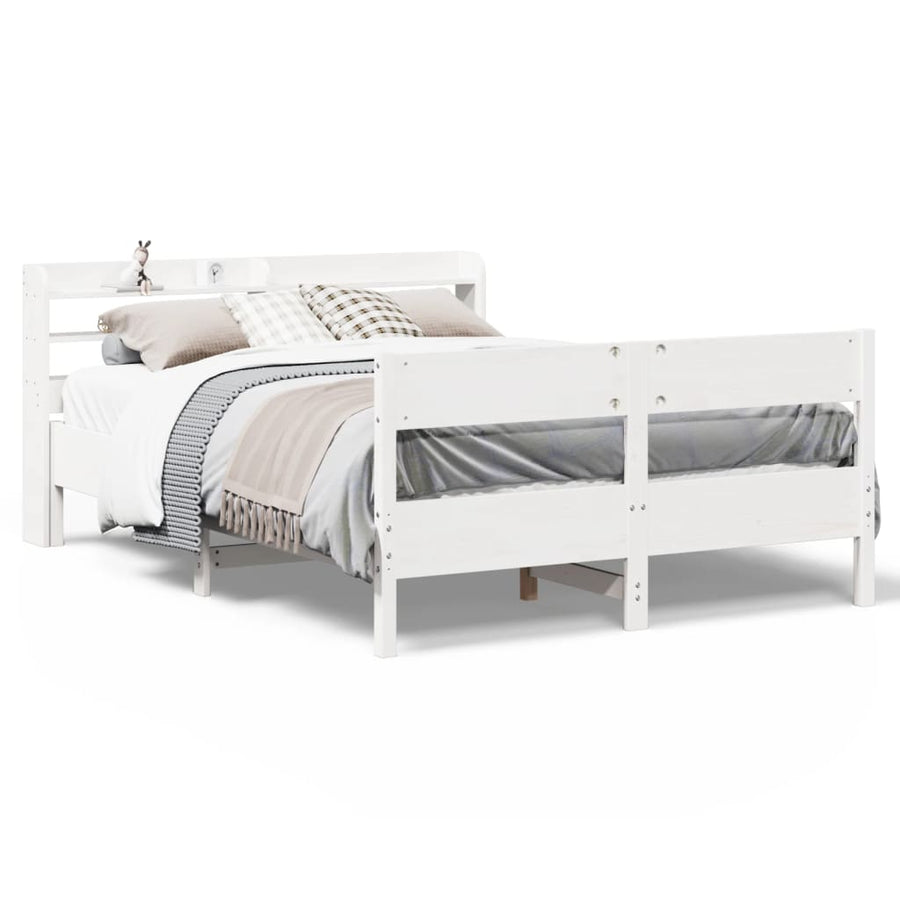 Bedframe zonder matras massief grenenhout wit 140x190 cm