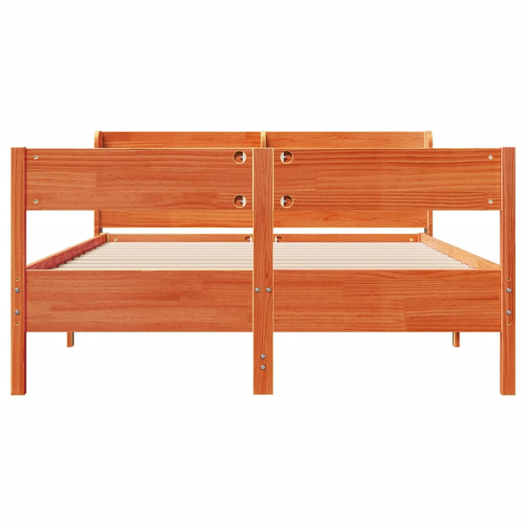 Bed met matras massief grenenhout wasbruin 140x190 cm