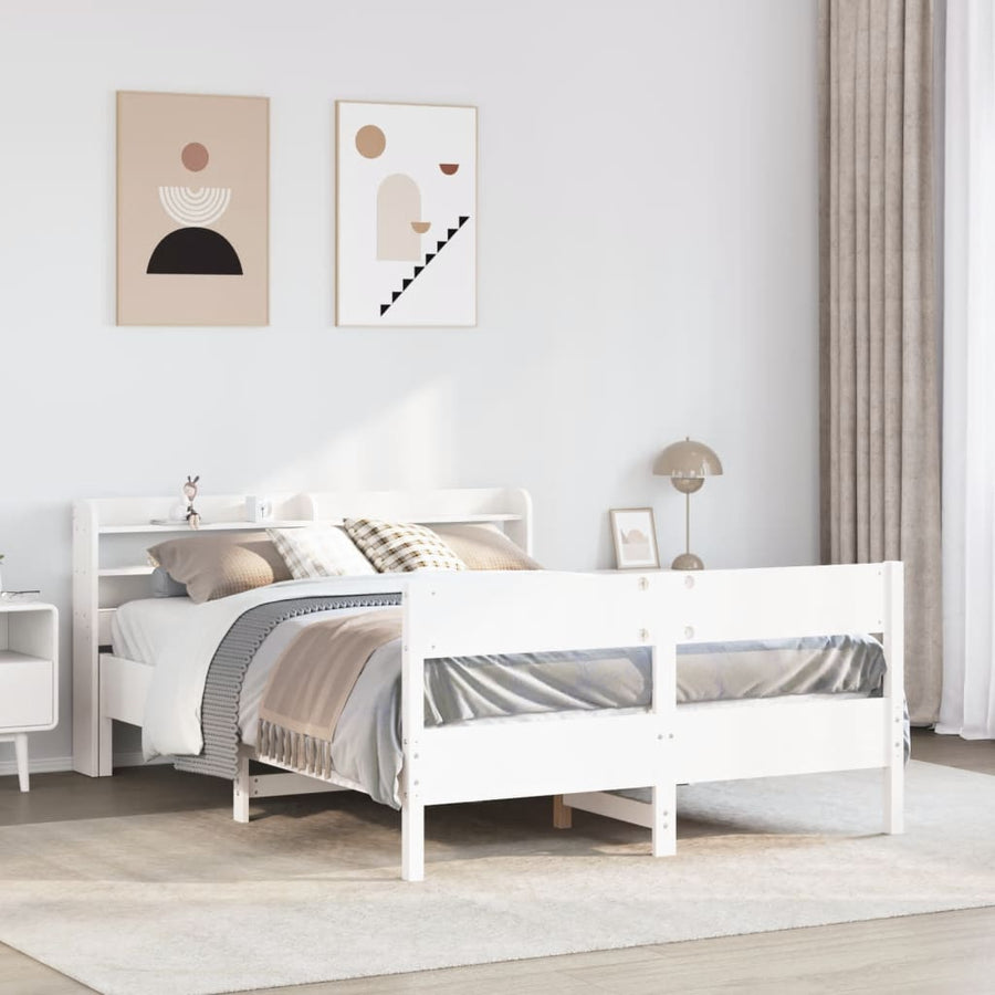 Bedframe zonder matras massief grenenhout wit 135x190 cm