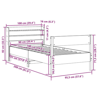Bedframe zonder matras massief grenenhout wit 90x190 cm