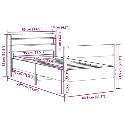 Bedframe zonder matras massief grenenhout 75x190 cm