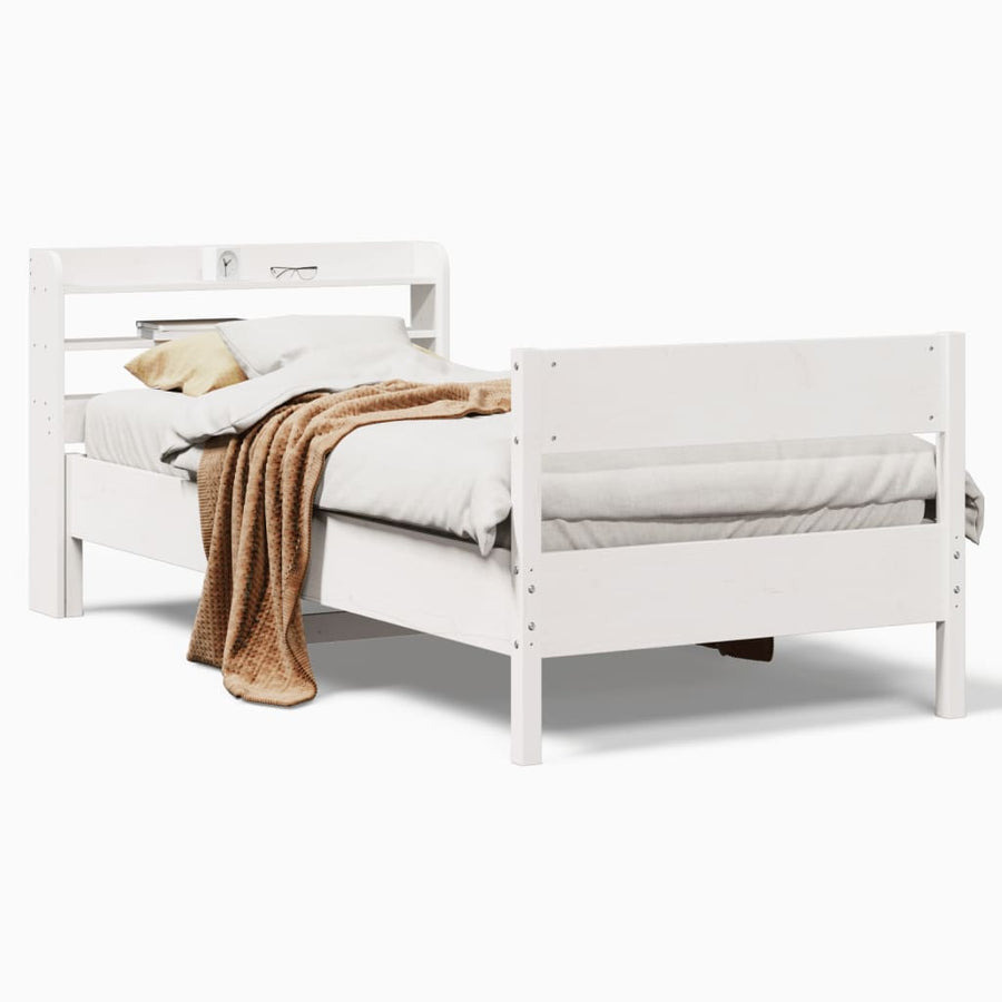 Bedframe zonder matras massief grenenhout wit 75x190 cm