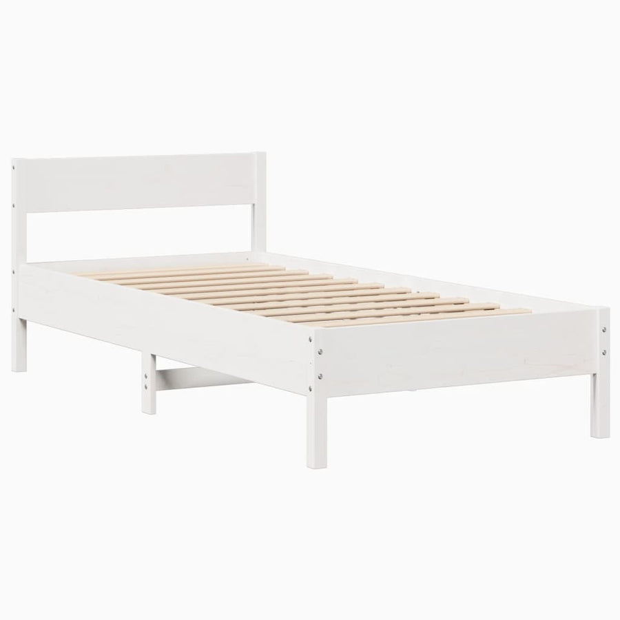 Bedframe zonder matras massief grenenhout wit 75x190 cm