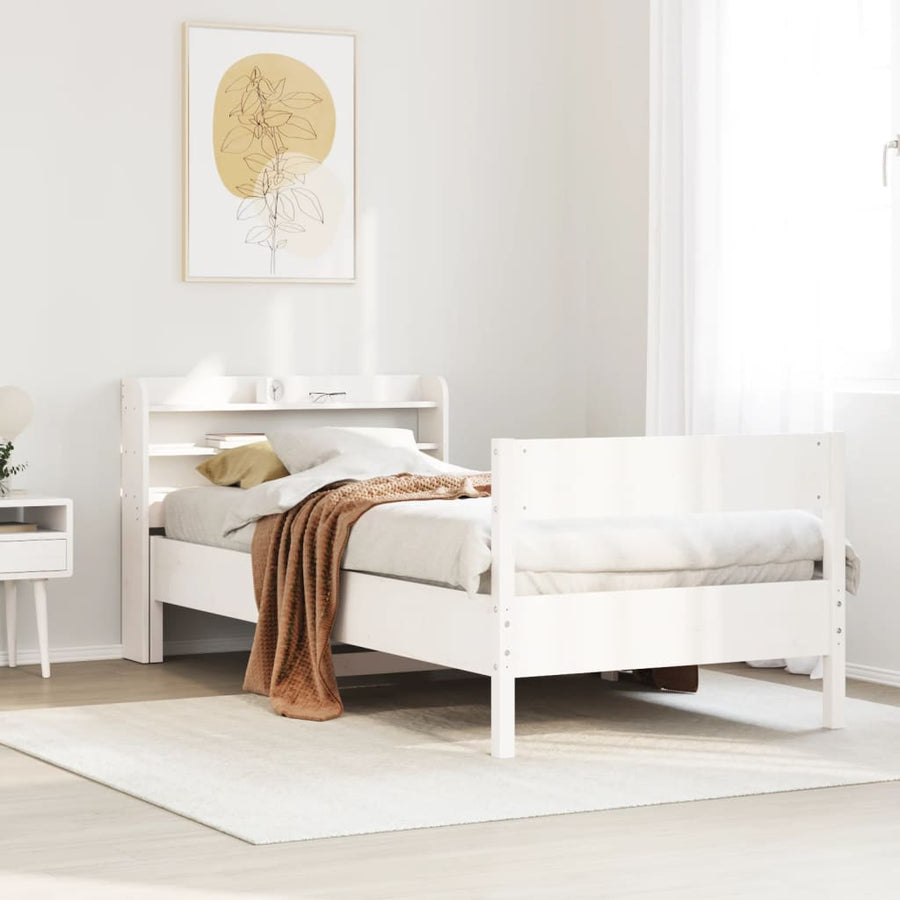 Bedframe zonder matras massief grenenhout wit 75x190 cm