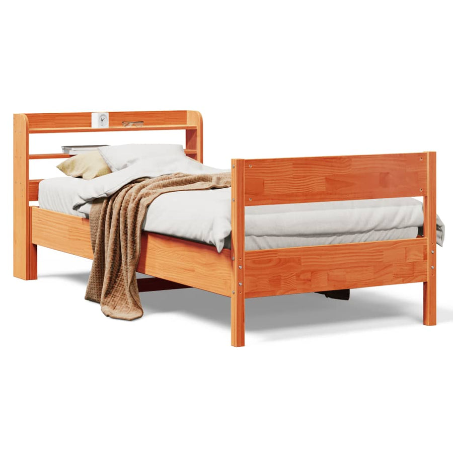 Bedframe zonder matras massief grenenhout wasbruin 75x190 cm