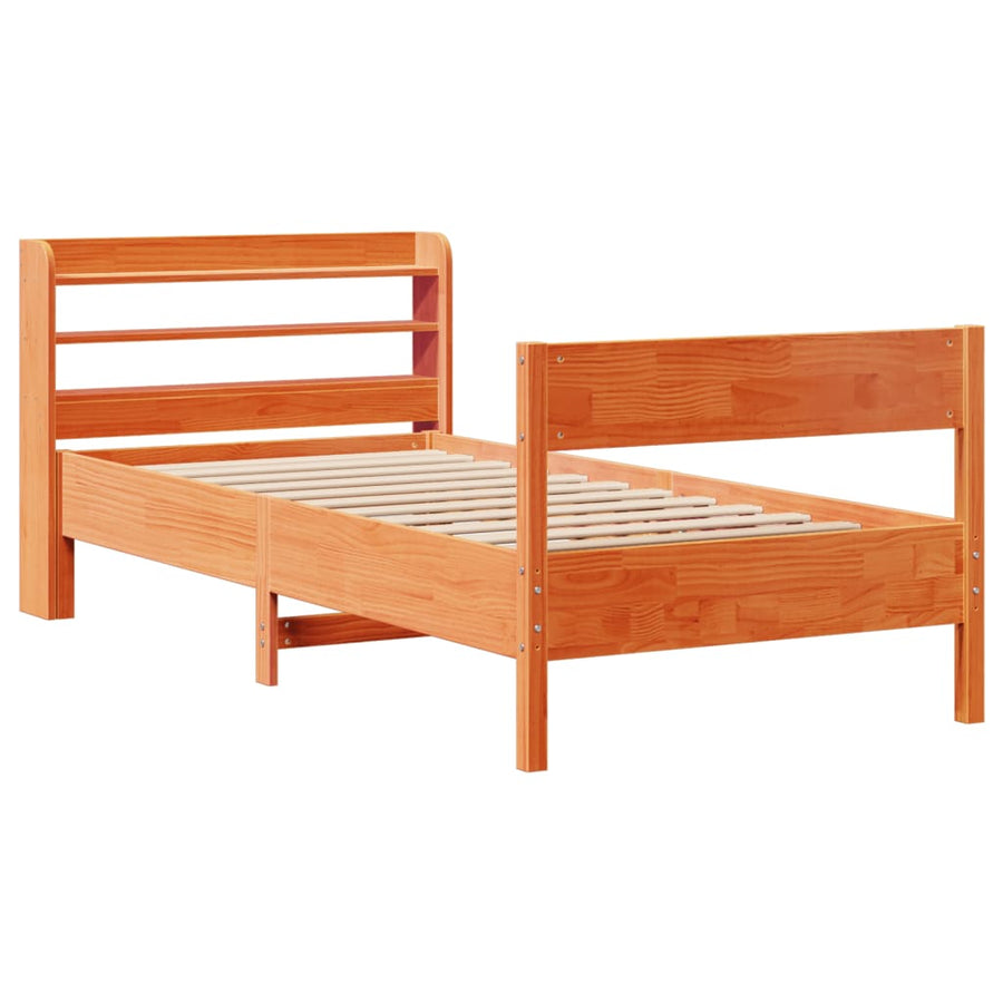 Bedframe zonder matras massief grenenhout wasbruin 75x190 cm