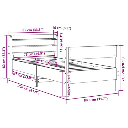 Bedframe zonder matras massief grenenhout wasbruin 75x190 cm