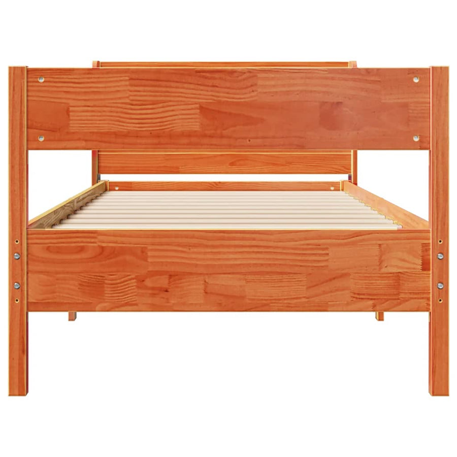 Bedframe zonder matras massief grenenhout wasbruin 75x190 cm