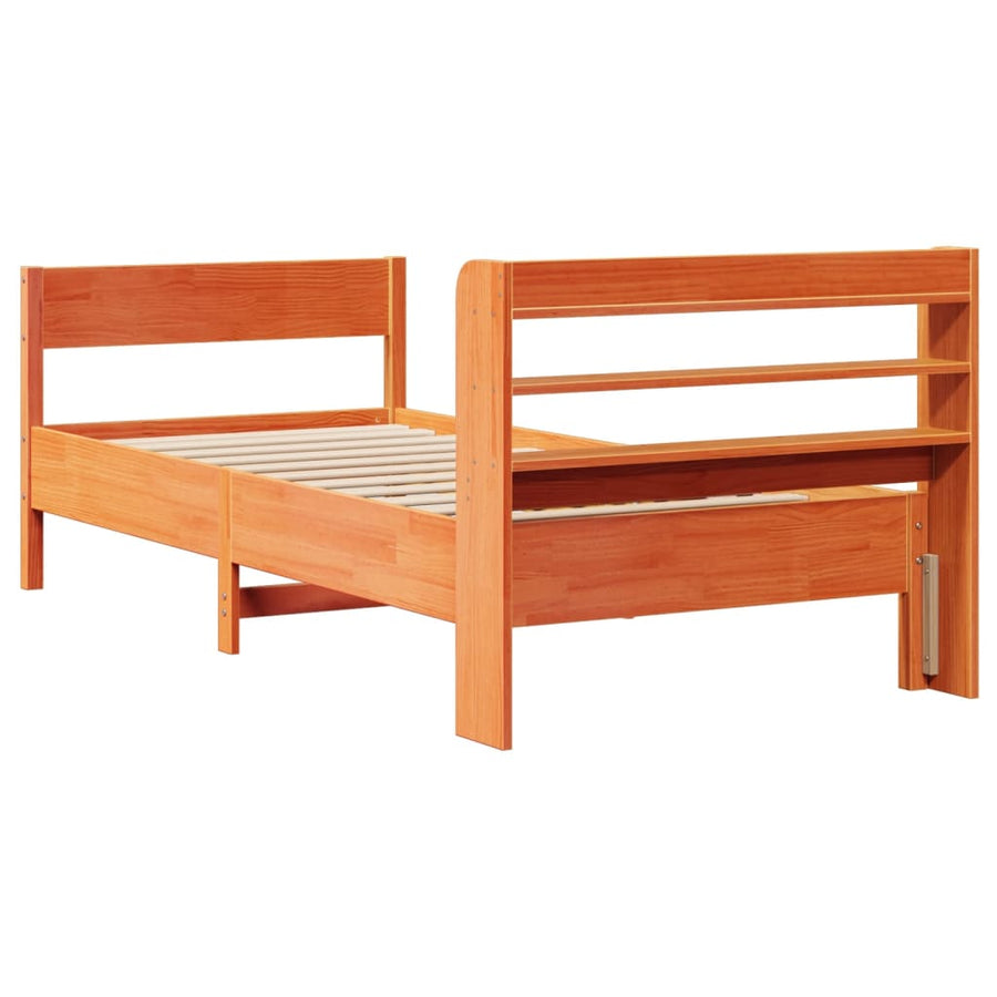 Bedframe zonder matras massief grenenhout wasbruin 75x190 cm