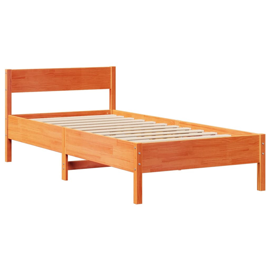 Bedframe zonder matras massief grenenhout wasbruin 75x190 cm