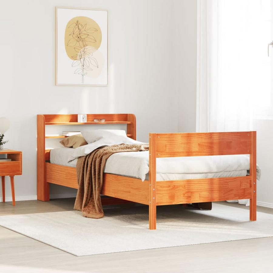 Bedframe zonder matras massief grenenhout wasbruin 75x190 cm