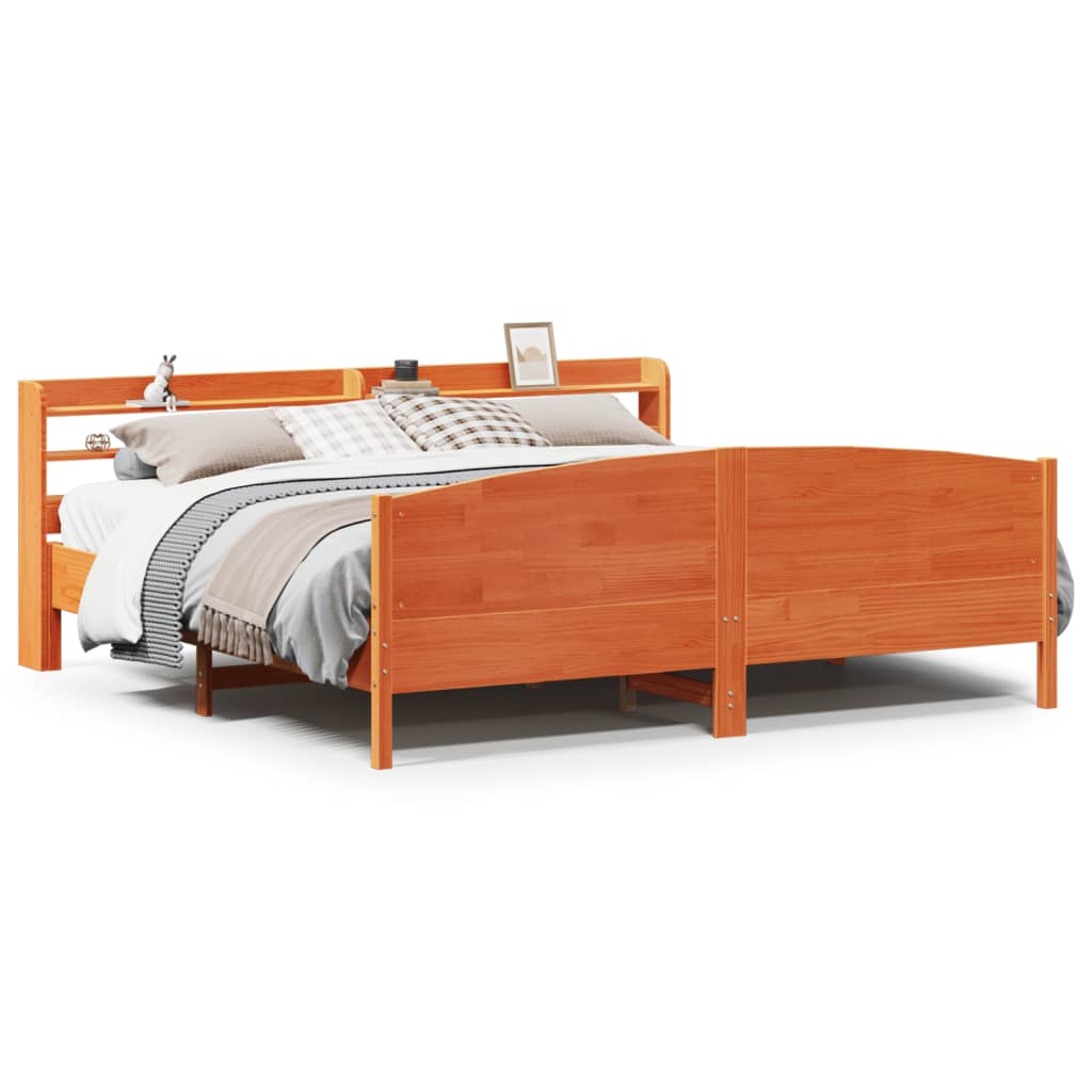 Bedframe zonder matras massief grenenhout wasbruin 200x200 cm