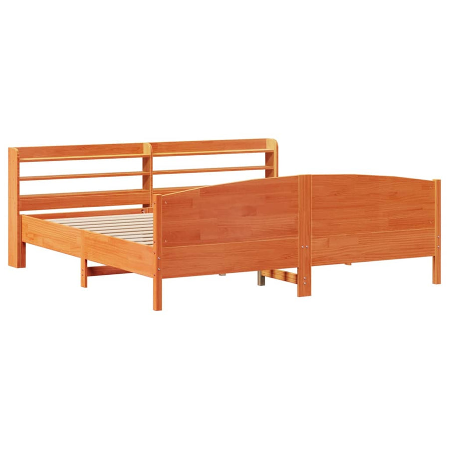 Bedframe zonder matras massief grenenhout wasbruin 200x200 cm