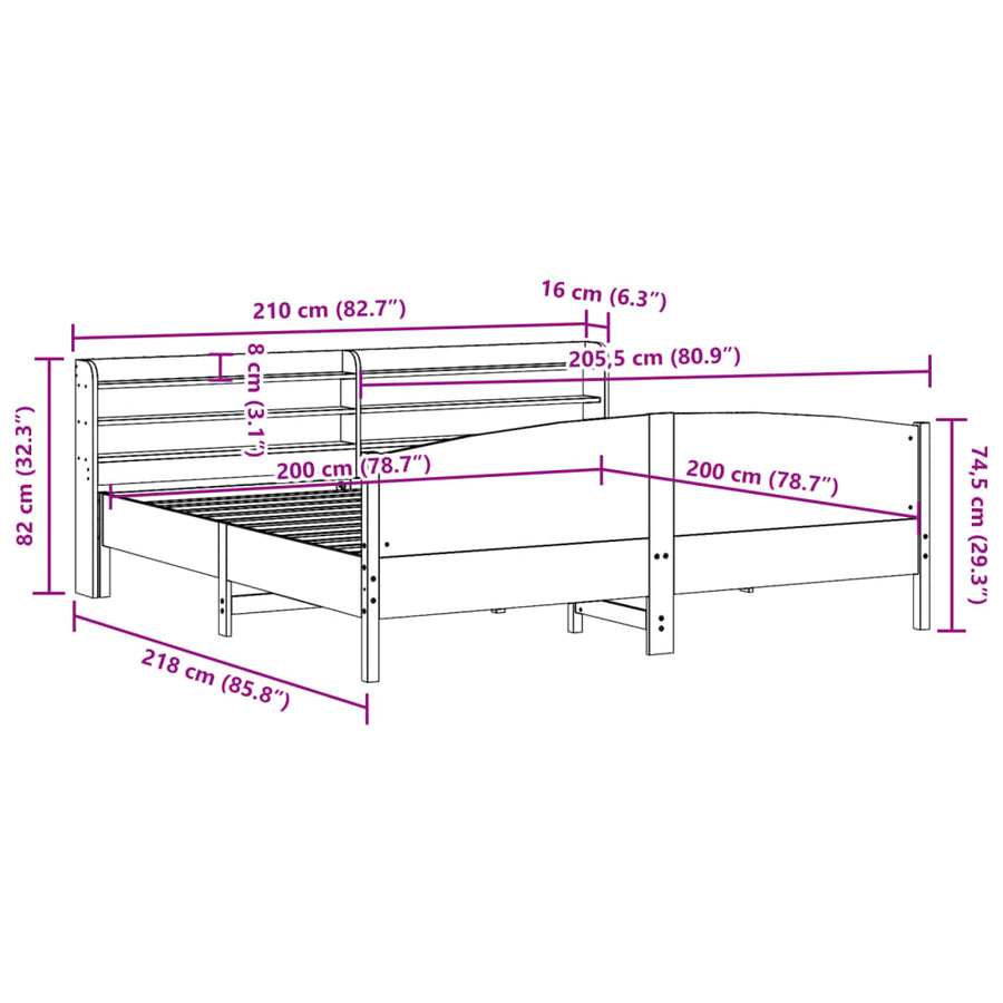 Bedframe zonder matras massief grenenhout wasbruin 200x200 cm