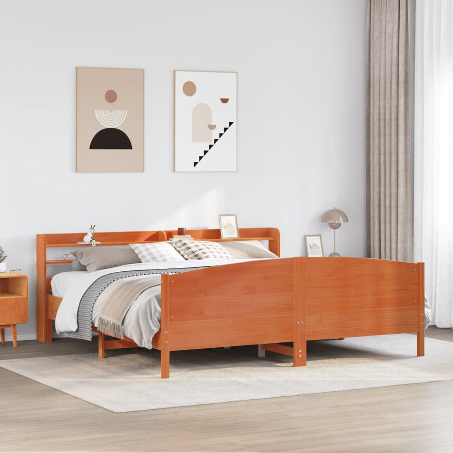 Bedframe zonder matras massief grenenhout wasbruin 200x200 cm