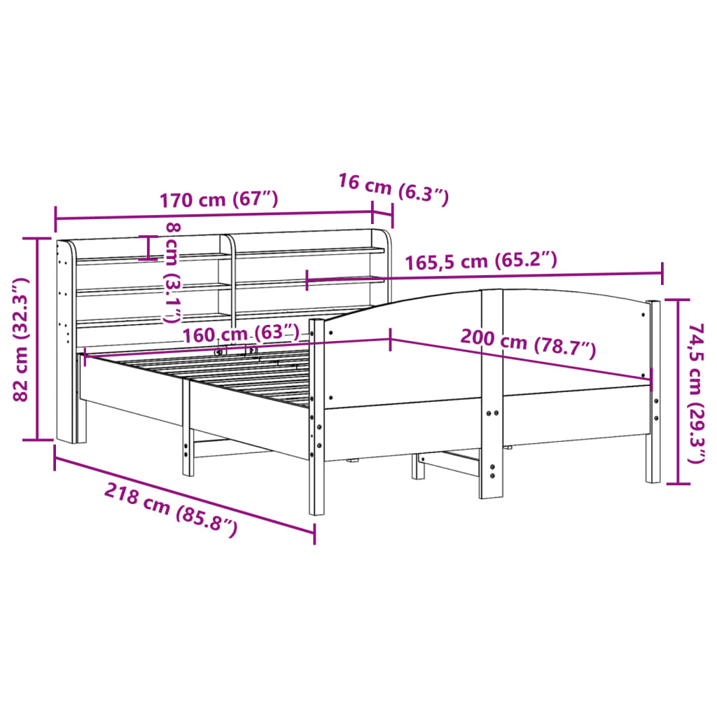Bedframe zonder matras massief grenenhout wasbruin 160x200 cm
