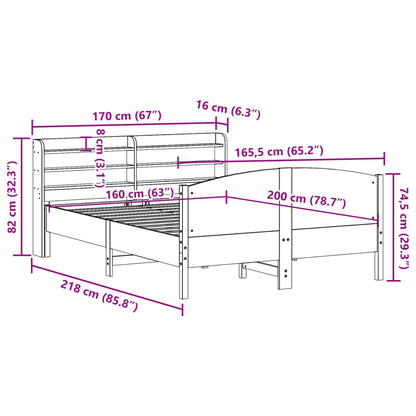Bedframe zonder matras massief grenenhout wasbruin 160x200 cm