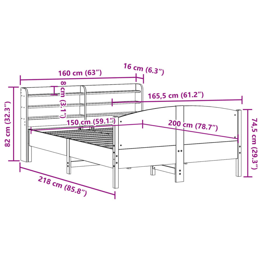 Bedframe zonder matras massief grenenhout wit 150x200 cm