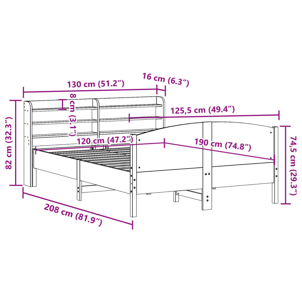 Bedframe zonder matras massief grenenhout wit 120x190 cm