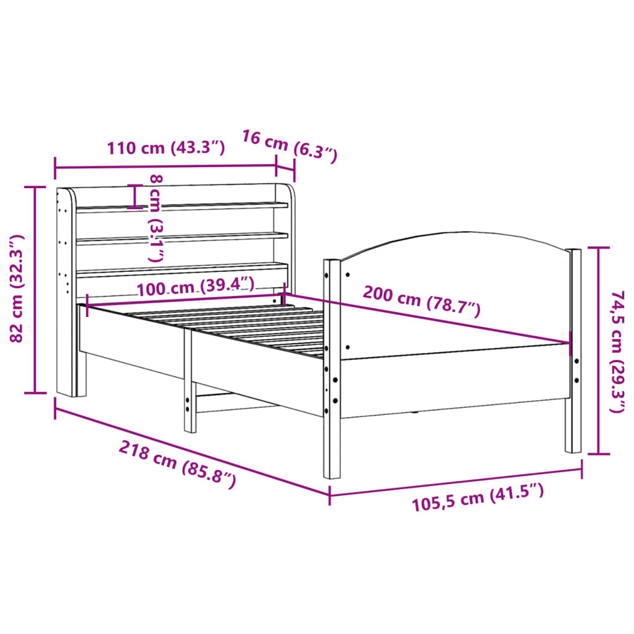 Bedframe zonder matras massief grenenhout 100x200 cm