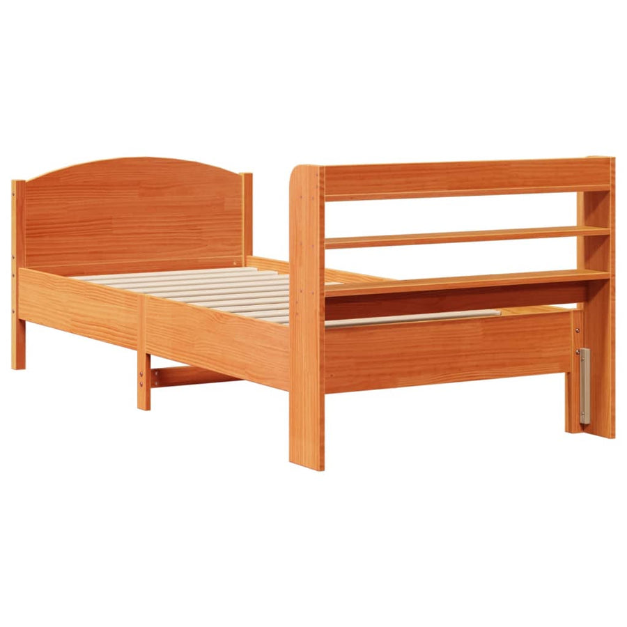 Bedframe zonder matras massief grenenhout wasbruin 100x200 cm
