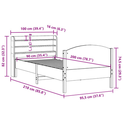Bedframe zonder matras massief grenenhout wit 90x200 cm