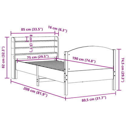 Bedframe zonder matras massief grenenhout wit 75x190 cm